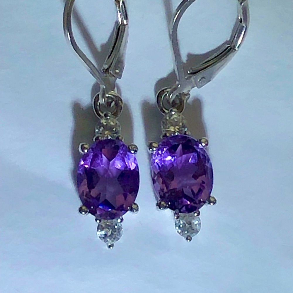 Amethyst Topaz Tear Drop Earrings .925K Sterling Silver Statement